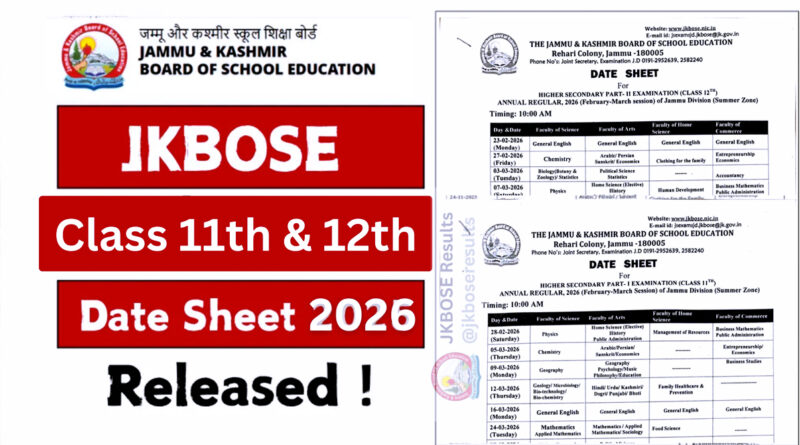 JKBOSE 11th Date Sheet 2026 जारी, यहां देखें पूरा शेड्यूल