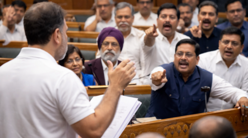 लोकसभा में राहुल गांधी के भाषण के दौरान हंगामा