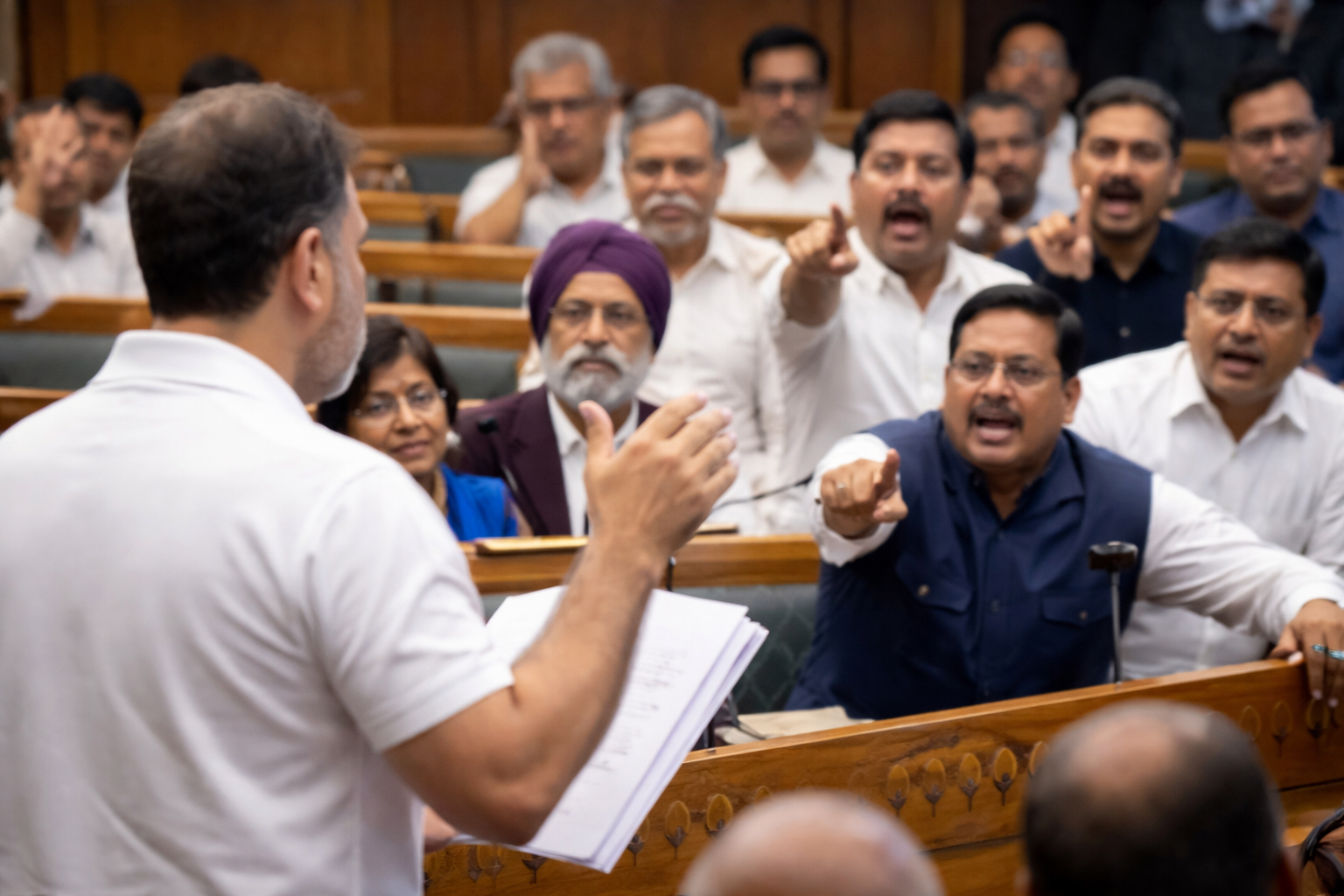 लोकसभा में राहुल गांधी के भाषण के दौरान हंगामा