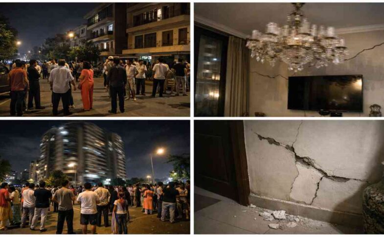 भूकंप के झटके महसूस करते लोग