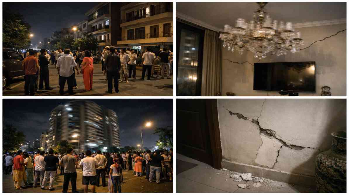 भूकंप के झटके महसूस करते लोग