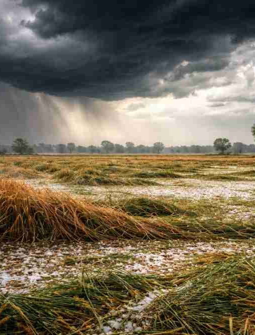 उत्तर भारत में वेस्टर्न डिस्टर्बेंस के कारण खराब मौसम और फसलों को हुआ नुकसान दर्शाता दृश्य