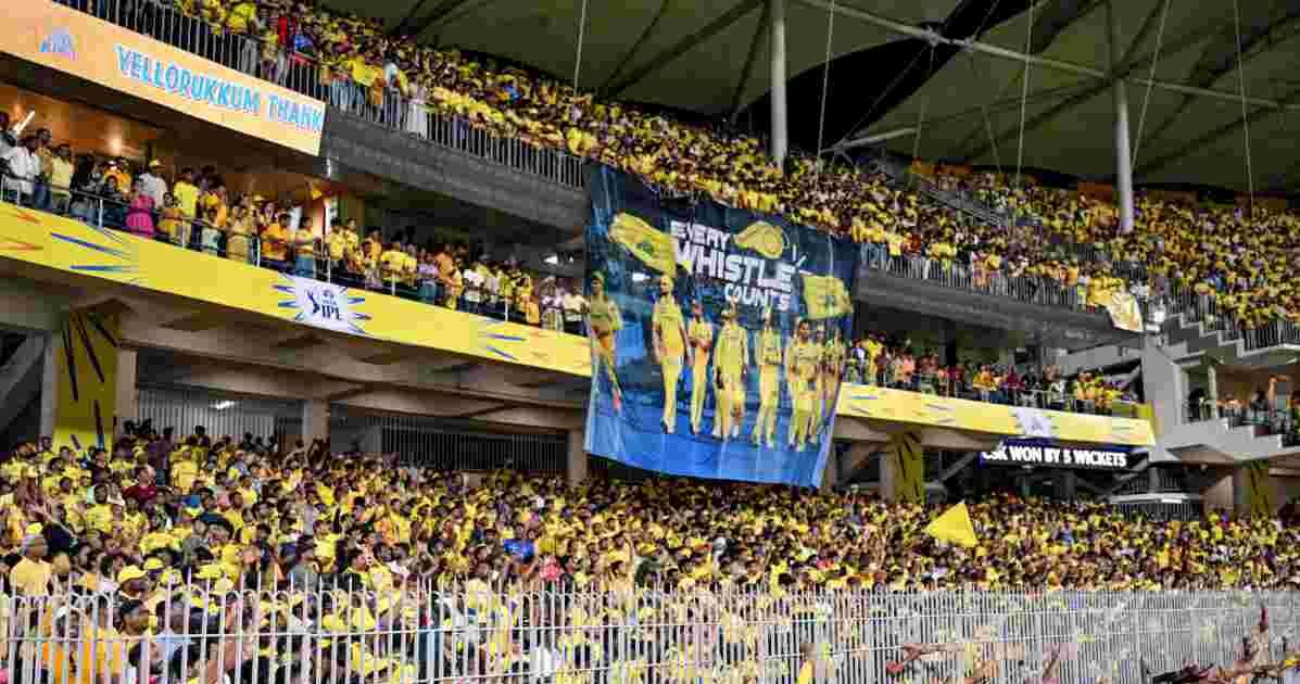 चेन्नई के MA चिदंबरम स्टेडियम का दृश्य जहां स्पिन पिच पर CSK और PBKS के बीच मुकाबला खेला जा रहा है।