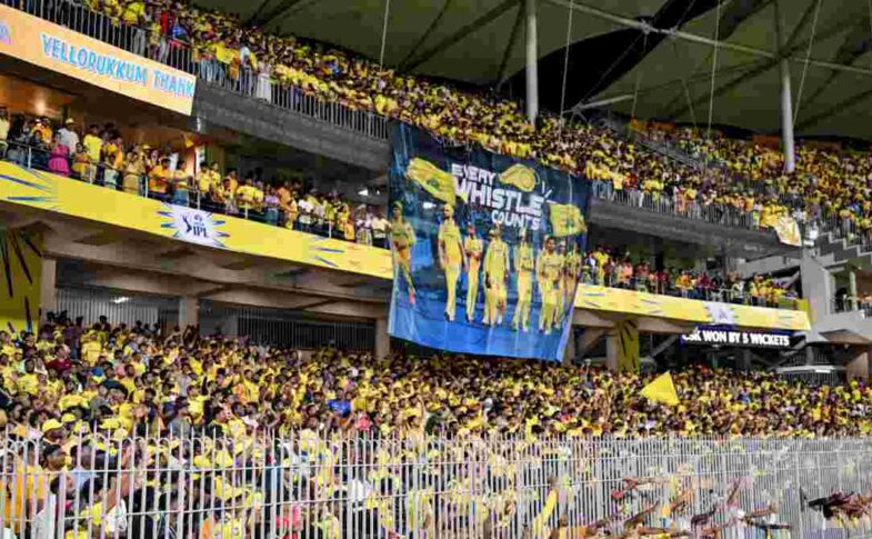 चेन्नई के MA चिदंबरम स्टेडियम का दृश्य जहां स्पिन पिच पर CSK और PBKS के बीच मुकाबला खेला जा रहा है।