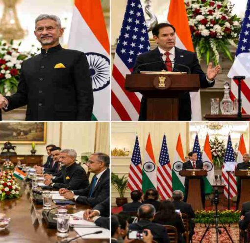 हैदराबाद हाउस में आयोजित प्रेस कॉन्फ्रेंस के दौरान भारत और अमेरिका के विदेश मंत्री रणनीतिक साझेदारी, वीजा और रक्षा सहयोग पर चर्चा करते हुए।