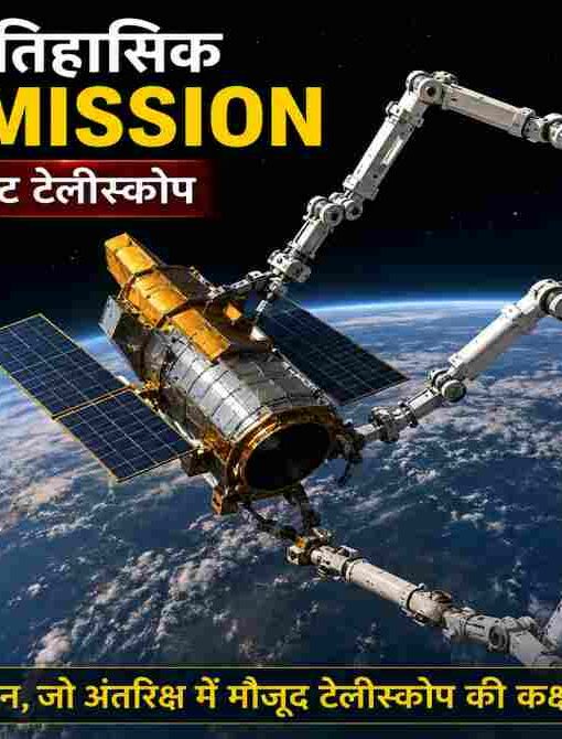 NASA Rescue Mission में रोबोटिक स्पेसक्राफ्ट द्वारा स्विफ्ट स्पेस टेलीस्कोप को ऊंची कक्षा में ले जाने का सांकेतिक दृश्य।