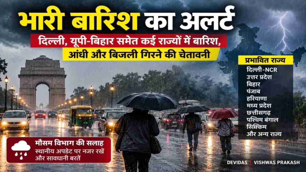 भारी बारिश का अलर्ट: दिल्ली, यूपी-बिहार समेत कई राज्यों में बारिश, आंधी की चेतावनी