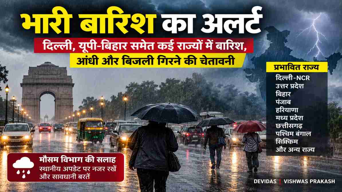 भारी बारिश का अलर्ट: दिल्ली, यूपी-बिहार समेत कई राज्यों में बारिश, आंधी की चेतावनी