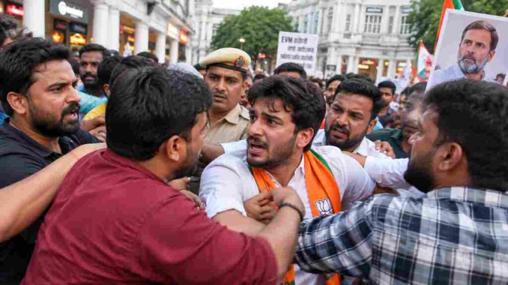 दिल्ली कनॉट प्लेस विवाद: पीएम मोदी समर्थक युवक को प्रदर्शनकारियों ने घेरा, मारपीट का आरोप