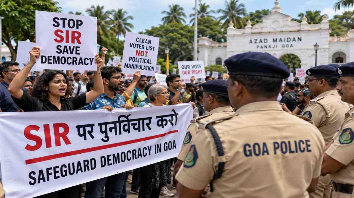 गोवा SIR विरोध प्रदर्शन: पुलिस कार्रवाई और प्रदर्शनकारियों की हिरासत पर उठे सवाल