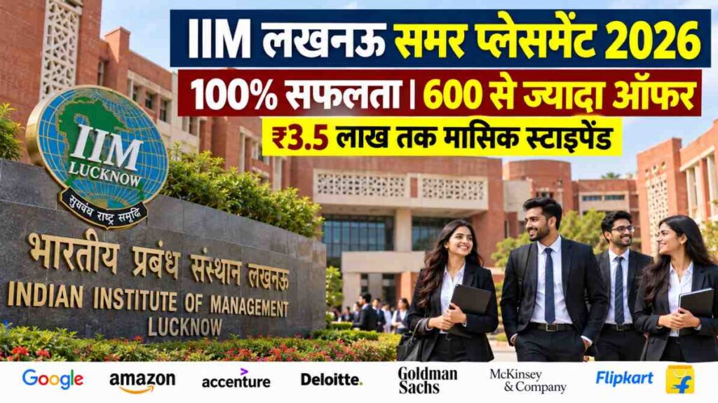 IIM लखनऊ समर प्लेसमेंट 2026 में 100% सफलता, 600 से ज्यादा ऑफर, ₹3.5 लाख तक स्टाइपेंड