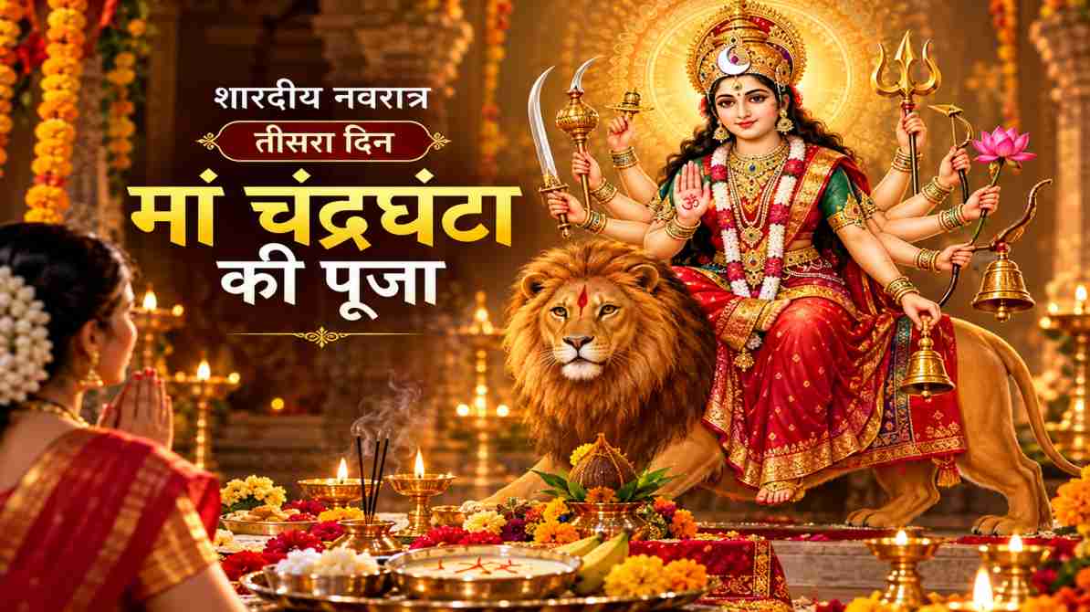 नवरात्र के तीसरे दिन मां चंद्रघंटा की पूजा का पारंपरिक स्वरूप