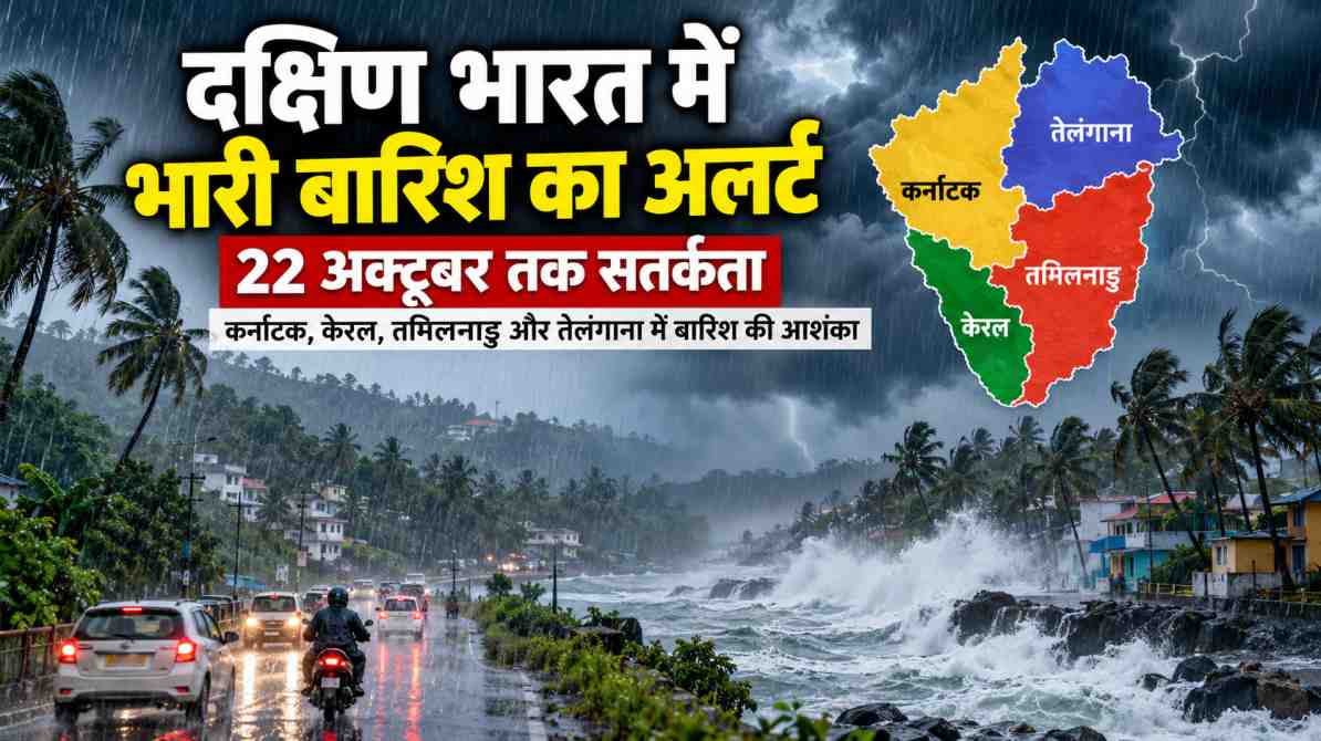 दक्षिण भारत में भारी बारिश का अलर्ट: कर्नाटक, केरल समेत चार राज्यों में 22 अक्टूबर तक सतर्कता