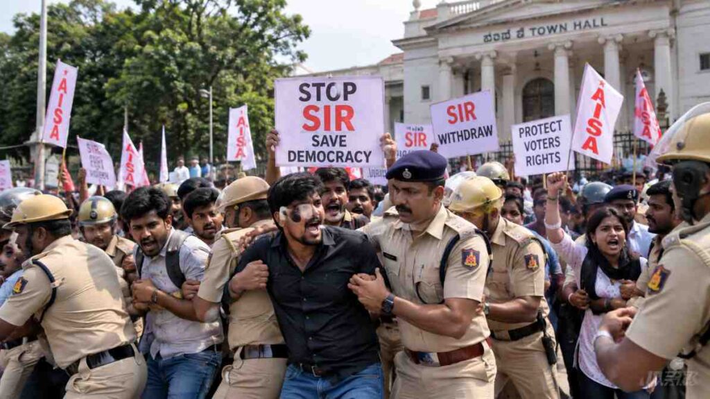 कर्नाटक में SIR विरोध प्रदर्शन: बेंगलुरु में पुलिस कार्रवाई, करीब 50 लोग हिरासत में